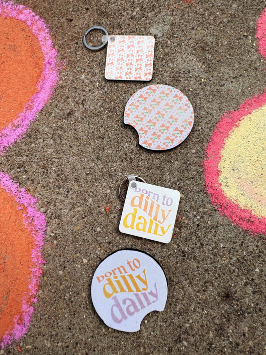 Matching Car Coaster & Keychain Set